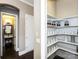 Walk-in pantry with organized shelving and ample storage space, with an adjacent powder room visible at 6510 Honeymeade Cir, Charlotte, NC 28277