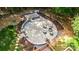 Aerial view of the backyard featuring a gorgeous stone patio, seating and landscaping at 6639 Camp Creek Rd, Lancaster, SC 29720