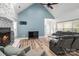 Comfortable living room with a cozy fireplace, plush seating, and stylish decor at 1009 Jerry Ln, Matthews, NC 28105