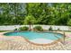 Beautiful pool with a waterfall feature and lush landscaping offers a relaxing outdoor space at 1009 Jerry Ln, Matthews, NC 28105