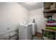 Practical laundry room with washer, dryer, storage shelves, and efficient layout at 1408 Rinehart Ct, Charlotte, NC 28270