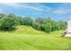 Green backyard with grass field, large trees and stairs leading to the back of the house at 164 Vance Farm Dr, Statesville, NC 28625
