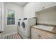 Laundry room featuring washer, dryer, cabinetry, utility sink, and window at 4133 Hoffmeister Dr, Waxhaw, NC 28173
