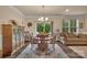 Dining area with wood table, chairs, hutch, wood-look floors and view to backyard at 608 Latrobe Dr, Iron Station, NC 28080