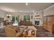 Comfortable living room with a dining area view, fireplace, and wood-look floors at 608 Latrobe Dr, Iron Station, NC 28080