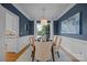 Elegant dining room featuring wainscoting, blue accent wall, and stylish light fixture at 720 Camaross Dr, Charlotte, NC 28270