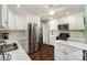 Open kitchen features stainless steel appliances, white cabinets, and center island at 8968 St Croix Ln, Charlotte, NC 28277