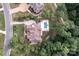 Gorgeous aerial view of a luxurious home showcasing a large pool, backyard, and surrounding trees at 1032 Seminole Dr, Waxhaw, NC 28173