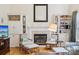 Cozy living room featuring a fireplace, built-in cabinets, and comfortable seating for relaxation at 11103 Fountaingrove Dr, Charlotte, NC 28262
