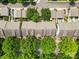 Aerial shot showcasing the well-maintained roofs and backyard spaces of the townhome community at 1123 Market St, Fort Mill, SC 29708