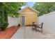 Private fenced-in backyard featuring a patio table and chairs on the well-maintained gravel yard at 1123 Market St, Fort Mill, SC 29708