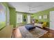 Bonus room featuring a cozy sofa, a blue ottoman rug, and green-painted walls, creating a welcoming atmosphere at 2009 Waterbury Ln, Waxhaw, NC 28173