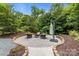 Landscaped backyard featuring a circular stone fire pit and comfortable seating area at 2009 Waterbury Ln, Waxhaw, NC 28173