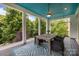 Relaxing covered deck with outdoor dining set and a scenic view of the surrounding trees at 2009 Waterbury Ln, Waxhaw, NC 28173