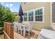 Outdoor dining set with a white table and chairs on a backyard deck at 2010 Brightflower Ln, York, SC 29745