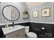 Stylish powder room featuring modern wallpaper, elegant fixtures, and unique decor at 2010 Brightflower Ln, York, SC 29745