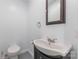 A half bathroom features a sink, toilet, and a decorative mirror at 2709 Blythe Rd, Waxhaw, NC 28173