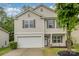Charming two-story home with gray shutters, vinyl siding, manicured lawn and two-car garage at 9524 Eagle Feathers Dr, Charlotte, NC 28214