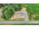 An aerial view shows the new construction with surrounding cornfields and privacy trees at 977 Myers Mill Rd, Olin, NC 28660