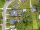 Aerial view showcasing the property layout, including the house, driveway, and surrounding neighborhood at 1125 Bethel Rd, Charlotte, NC 28208