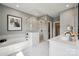 Luxurious bathroom with soaking tub, frameless shower and modern fixtures at 1217 Margo Mannor Dr, Fort Mill, SC 29708