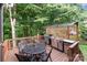 Outdoor wooden deck with a full kitchen featuring a grill and dining area, perfect for entertaining at 1525 Valhalla Dr, Denver, NC 28037