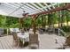 Outdoor deck featuring a pergola and a wooded backyard view at 154 Hunters Hill Dr, Statesville, NC 28677