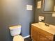 Bathroom featuring a single vanity and a toilet with efficient fixtures, maximizing space and utility at 303 Southern Ave, East Spencer, NC 28039