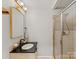 This bathroom features a single vanity sink and a glass door shower with tile surround at 3042 Cresthill Dr, Charlotte, NC 28212