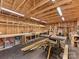 Shed interior featuring an open wood-beam ceiling and walls, along with various tools at 3042 Cresthill Dr, Charlotte, NC 28212