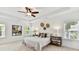 Bright main bedroom with tray ceiling, ceiling fan, and modern decor, offering a serene retreat at 4732 Water Oak Rd, Charlotte, NC 28211