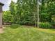 Lush, green backyard with a well-maintained lawn, iron fence and a wooden deck at 5805 Copperleaf Commons Ct, Charlotte, NC 28277