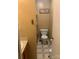 View of toilet and sink in bathroom, with checkered floor at 5816 Rocky Mount Ct, Charlotte, NC 28214