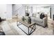 Bright living room featuring a gray sofa, neutral rug, and modern decor at 12013 Beaux Art Ln, Charlotte, NC 28214