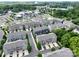 Aerial view of a townhome community surrounded by commercial areas and lush green trees at 1839 Shumard Ln, Charlotte, NC 28205
