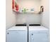 Laundry room with a full size washer and dryer and shelving above at 1839 Shumard Ln, Charlotte, NC 28205