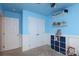 Well-decorated bedroom featuring bright blue walls and ample closet space at 2018 Rosewater Ln, Indian Trail, NC 28079
