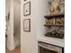 Chic bar area with stylish wallpaper, floating shelves and beverage cooler at 4520 Radler Ct, Charlotte, NC 28217