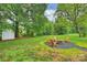 Spacious backyard features a fire pit area with Adirondack chairs and a storage shed at 4633 Cringle Ct, Charlotte, NC 28226