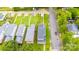 An aerial view shows the home, landscaping and parking spots, as well as the adjacent street with mature trees at 517 E Main St, Rock Hill, SC 29730