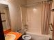 Retro-style bathroom with a bathtub and vanity, needs renovation, but provides a solid foundation for upgrades at 6561 Weldon Nw Cir, Concord, NC 28027