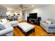 Open-concept living room with hardwood floors offering a view to the kitchen area at 6941 Queensberry Dr, Charlotte, NC 28226
