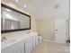 Bright bathroom with white cabinetry, dual sinks, and a skylight for natural light at 9121 Kings Canyon Dr, Charlotte, NC 28210
