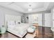 Spacious main bedroom featuring a luxurious king-size bed and ensuite bathroom access at 10449 Quiet Bay Ct, Charlotte, NC 28278