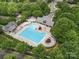 Overhead shot of the community pool area, complete with lounge seating and lush greenery at 1061 Woodglen Ln, Matthews, NC 28104