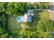 Aerial view showcasing the house with a pool, jacuzzi, large lawn, and meticulously landscaped gardens at 1115 Maremont Ct, Matthews, NC 28104