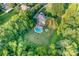 A stunning aerial view of a house with pool, set amidst a verdant landscape, offering ultimate privacy at 1115 Maremont Ct, Matthews, NC 28104