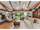 Bright living room featuring exposed beams, skylights, hardwood floors, and comfortable seating at 1226 Tarrington Ave, Charlotte, NC 28205