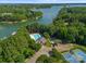 Stunning aerial view of lake community featuring a pool, clubhouse, tennis courts and lake access at 145 Hunters Pointe Ln, Mooresville, NC 28117