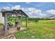 A backyard with a gazebo featuring an outdoor kitchen, and a fire pit, perfect for relaxing outdoors at 198 Wrangell Dr, Mooresville, NC 28117